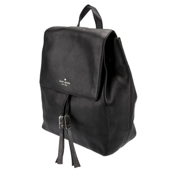 KATE SPADE New York Black Leather Backpack Purse Gold Hardware Logo Classic - Picture 1 of 16